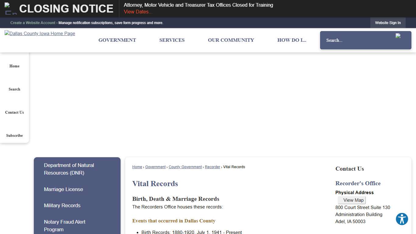 Vital Records | Dallas County, IA